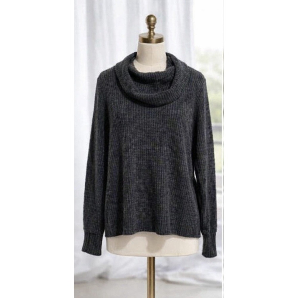 Torrid Brushed Waffle Knit‎ Cowl Neck Top Pullover Heathered Gray Plus Size 1 1X